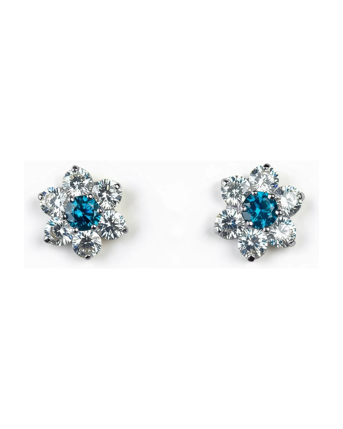 14K White Gold Flower CZ Stud Earrings with Screw Back