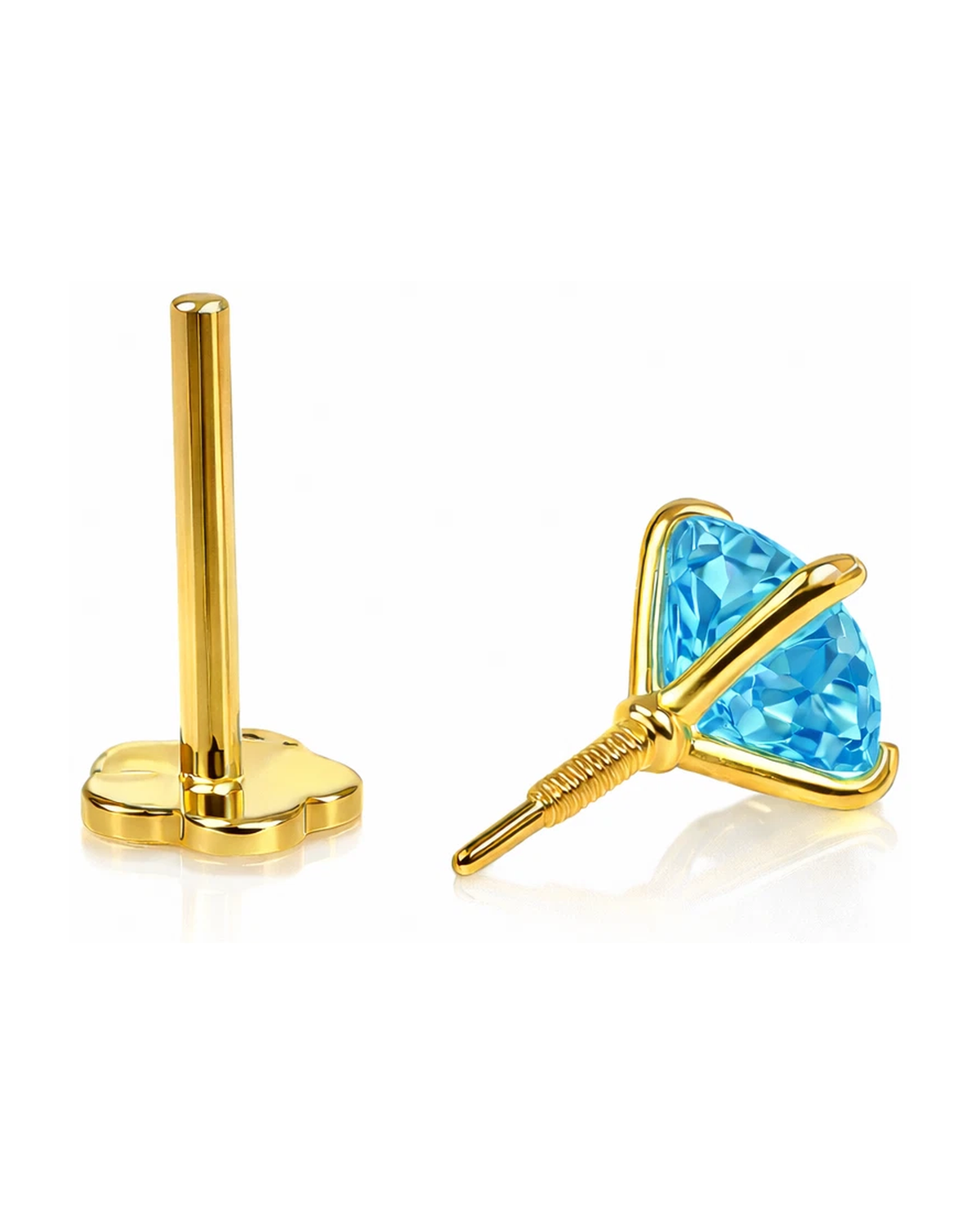 14K Yellow Gold CZ Birthstone Cartilage Barbell Earring with Screw Back - 2mm to 4mm