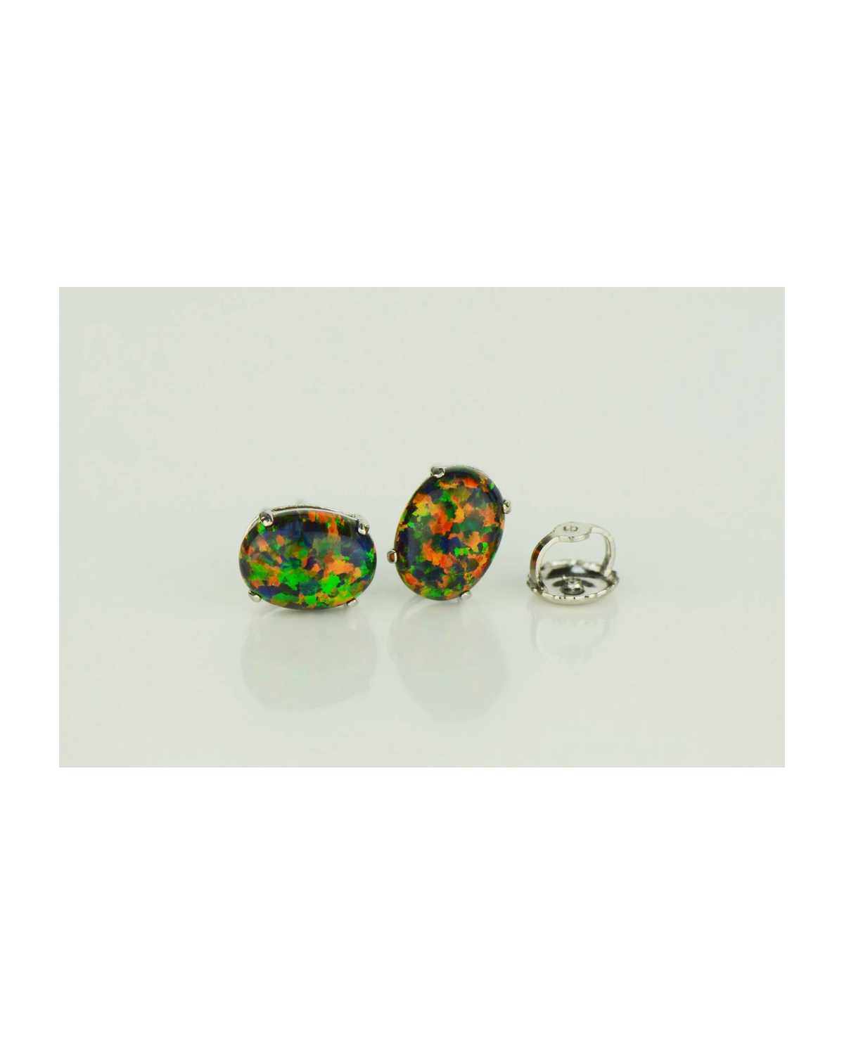 14K Yellow and White Gold Oval Opal Stud Earrings with Screw Back