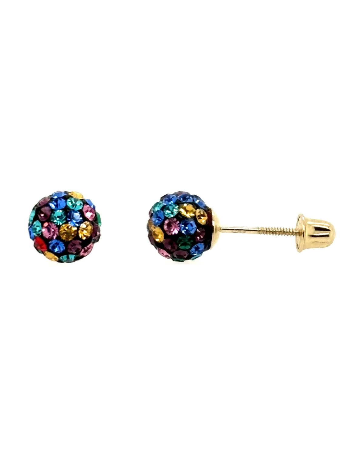 14K Yellow Gold Round Crystal Ball Stud Earrings with Screw Back - 10mm