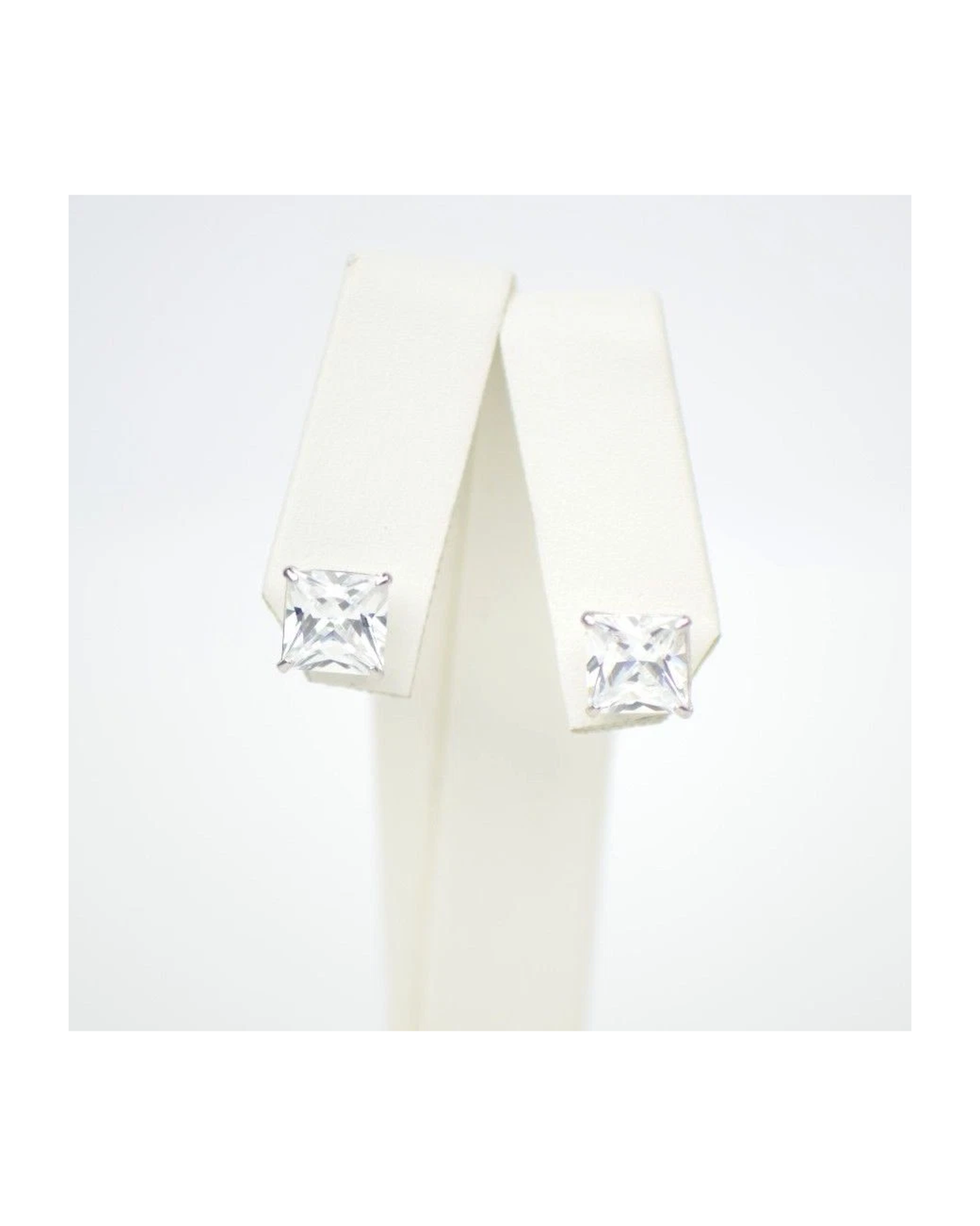 14K White Gold Square Princess Cut CZ Stud Earrings with Screw Back - 3mm to 7mm