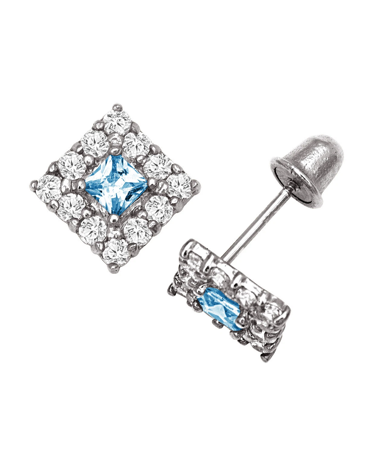 14K Yellow and White Gold CZ Birthstone Stud Earrings with Screw Back