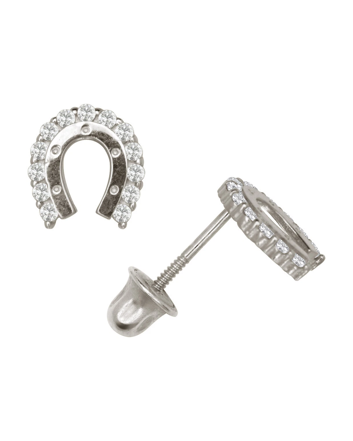 14K Yellow and White Gold Horseshoe CZ Stud Earrings with Screw Back
