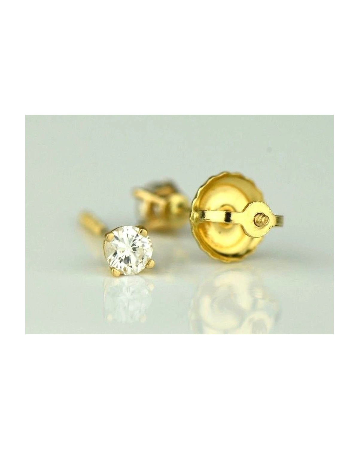14K Yellow Gold Round Diamond Stud Earrings with Screw Back - 0.20 CT TW