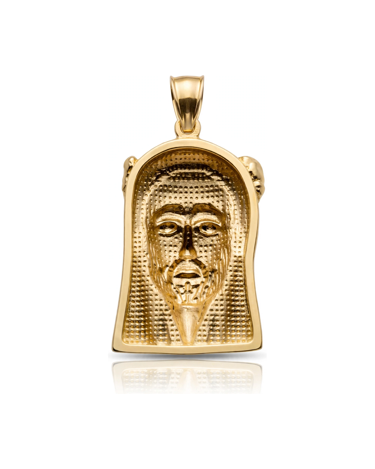 Two-Tone Jesus Face Braided Crown Beaded Hollow Back Pendant - 10K Gold