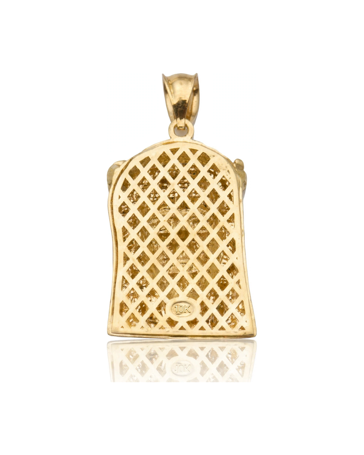 Small Two-Tone Jesus Face Braided Crown Lattice Back Pendant - 10K Gold