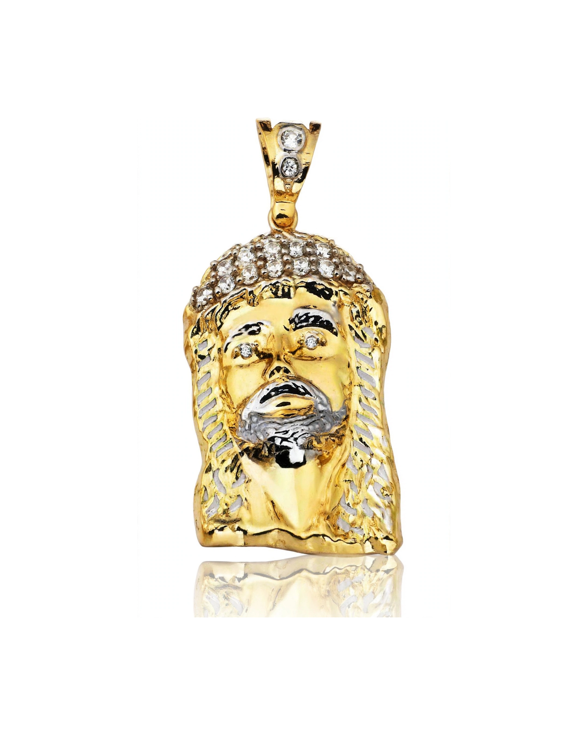 Jesus Face Pendant with CZ Crown and Stone Bail - 10K Gold