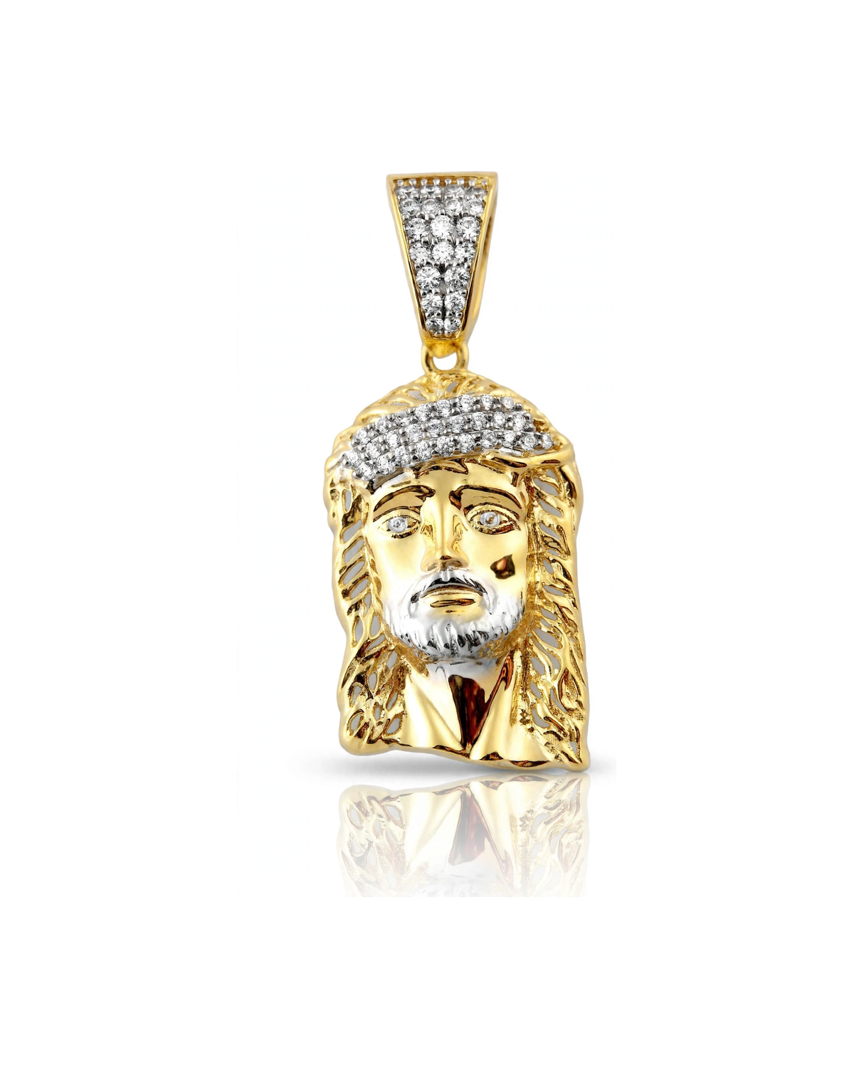 Jesus Face Pendant with CZ Pavé Bail and Crown Band - 10K Gold