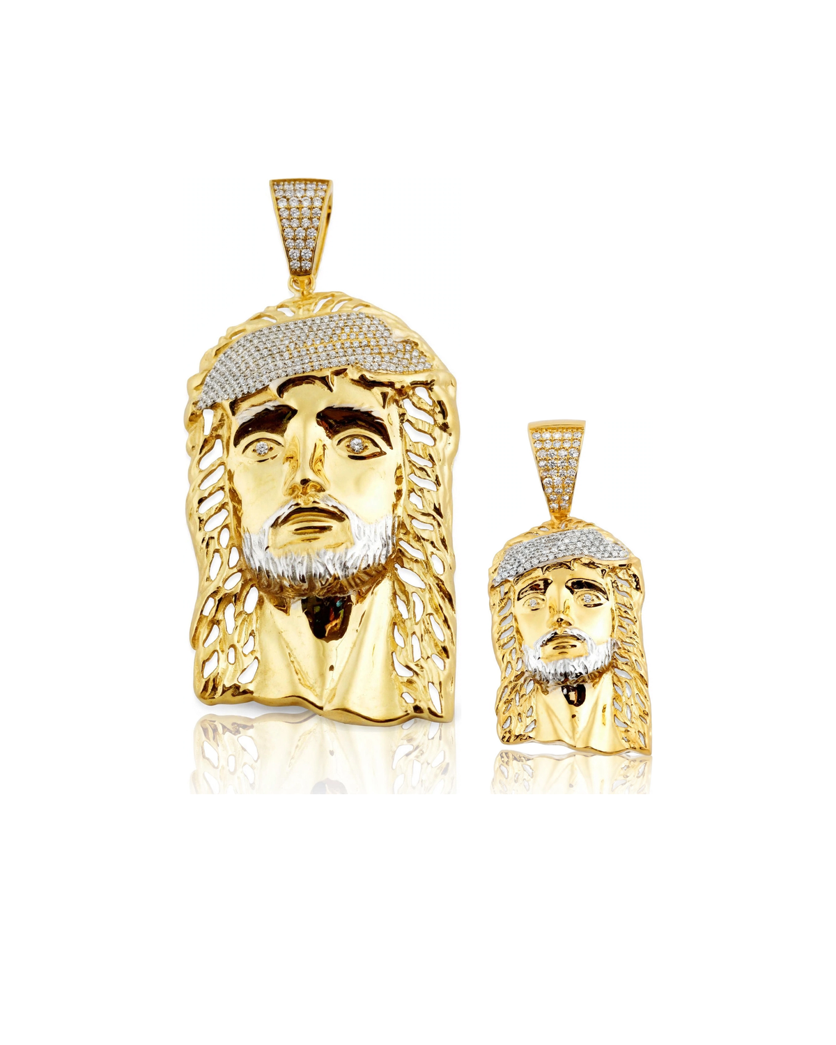 Jesus Face Pendant with CZ Pavé Band and Bail - 10K Gold