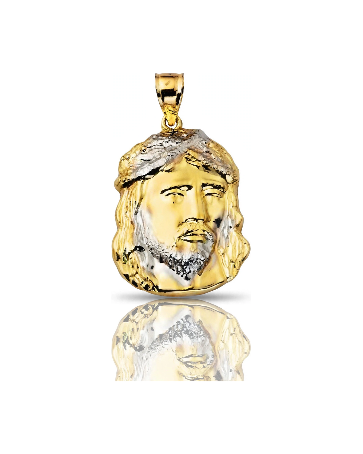 Jesus Face Pendant with Downcast Gaze and White Crown - 10K Gold