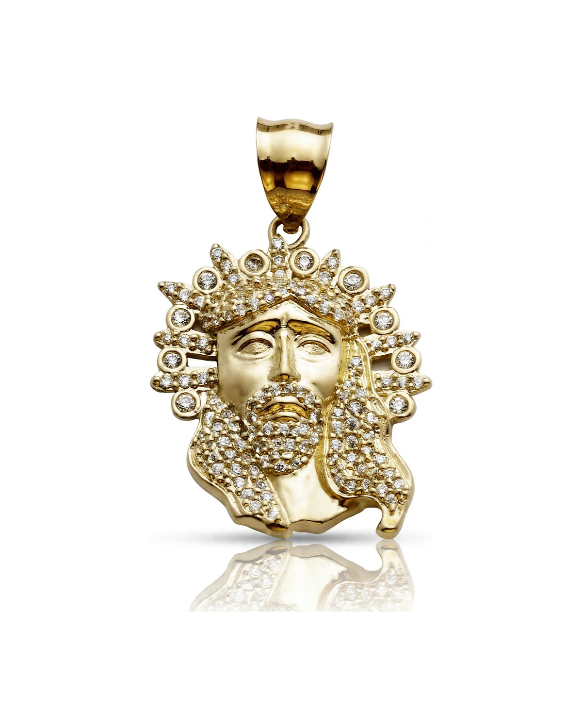Jesus Face Pendant with CZ Sunburst Halo - 10K Gold