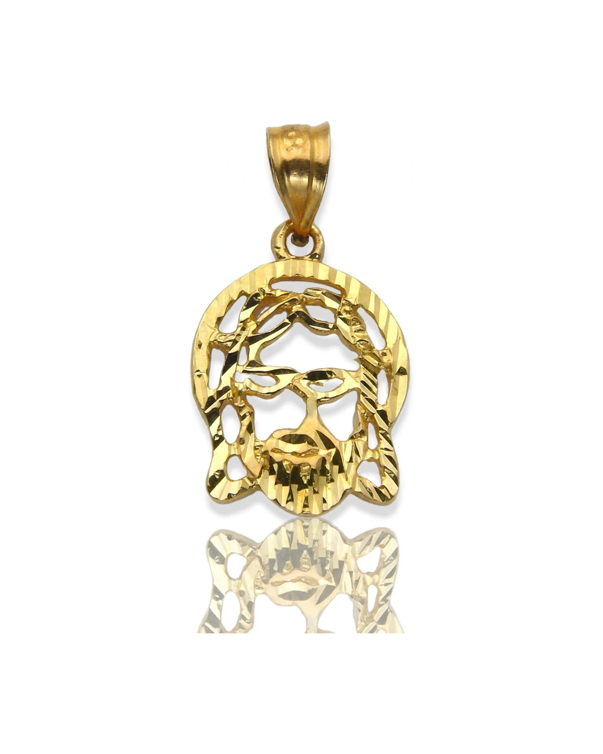 Jesus Face Openwork Crown Pendant - 10K Yellow Gold