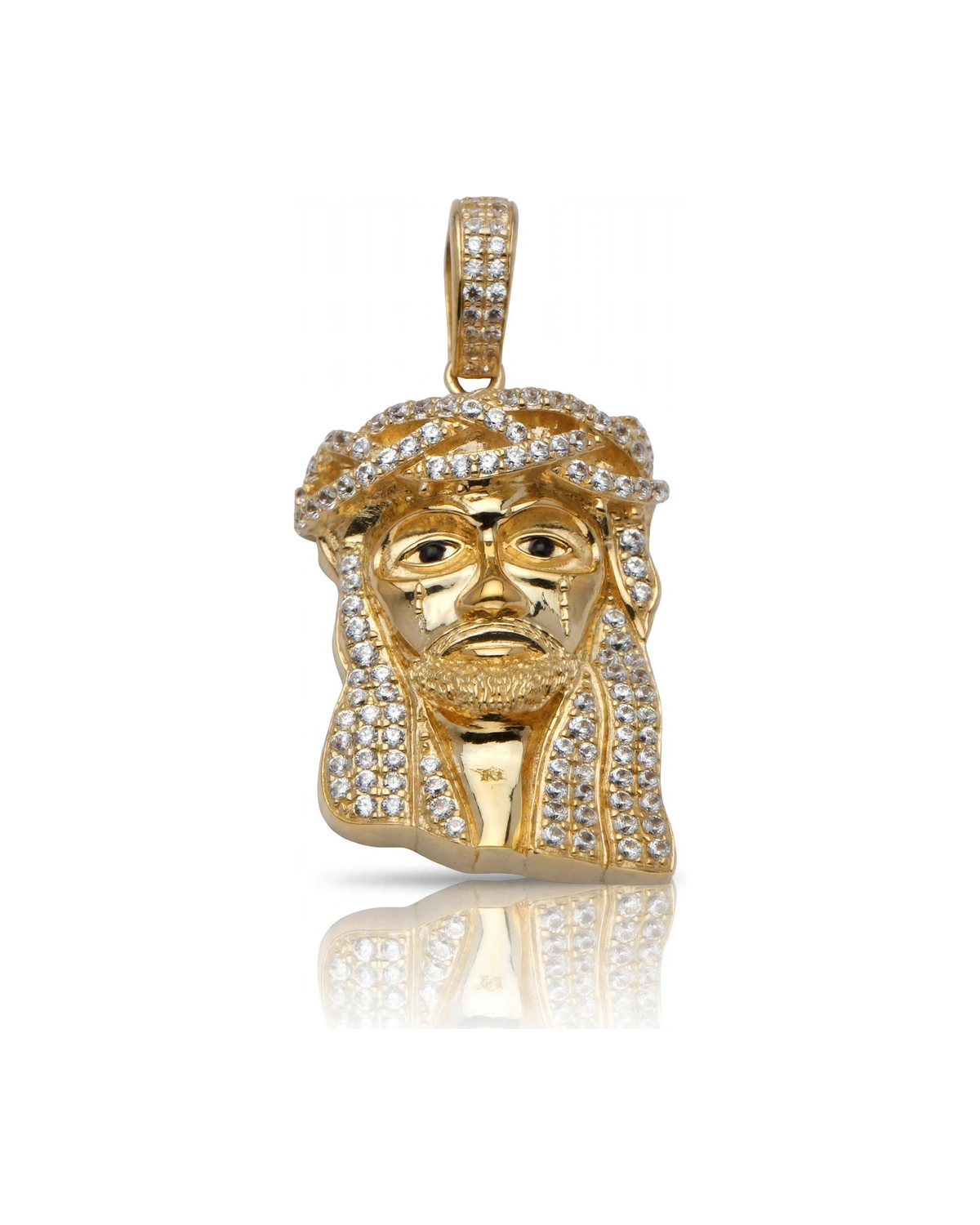 Jesus Head Pendant with CZ Crown and CZ Bail - 10K Gold