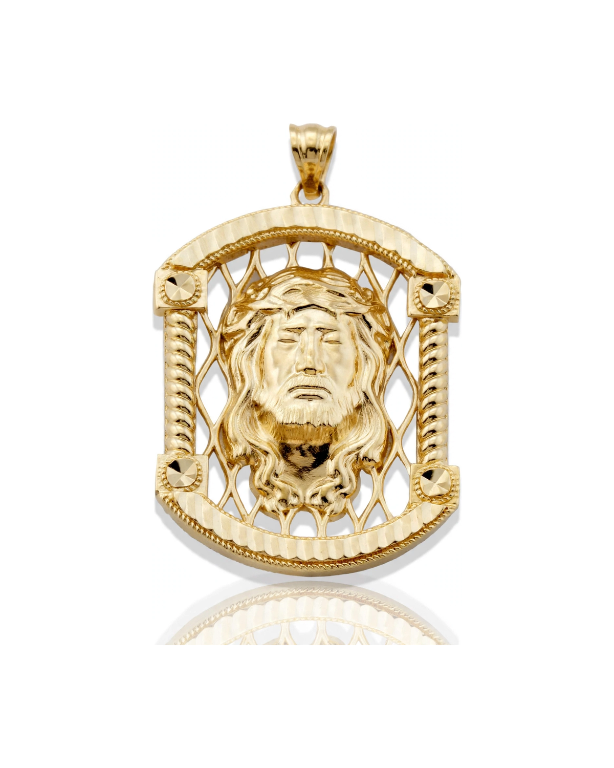 Jesus Face Pendant Lattice Frame - 10K Yellow Gold