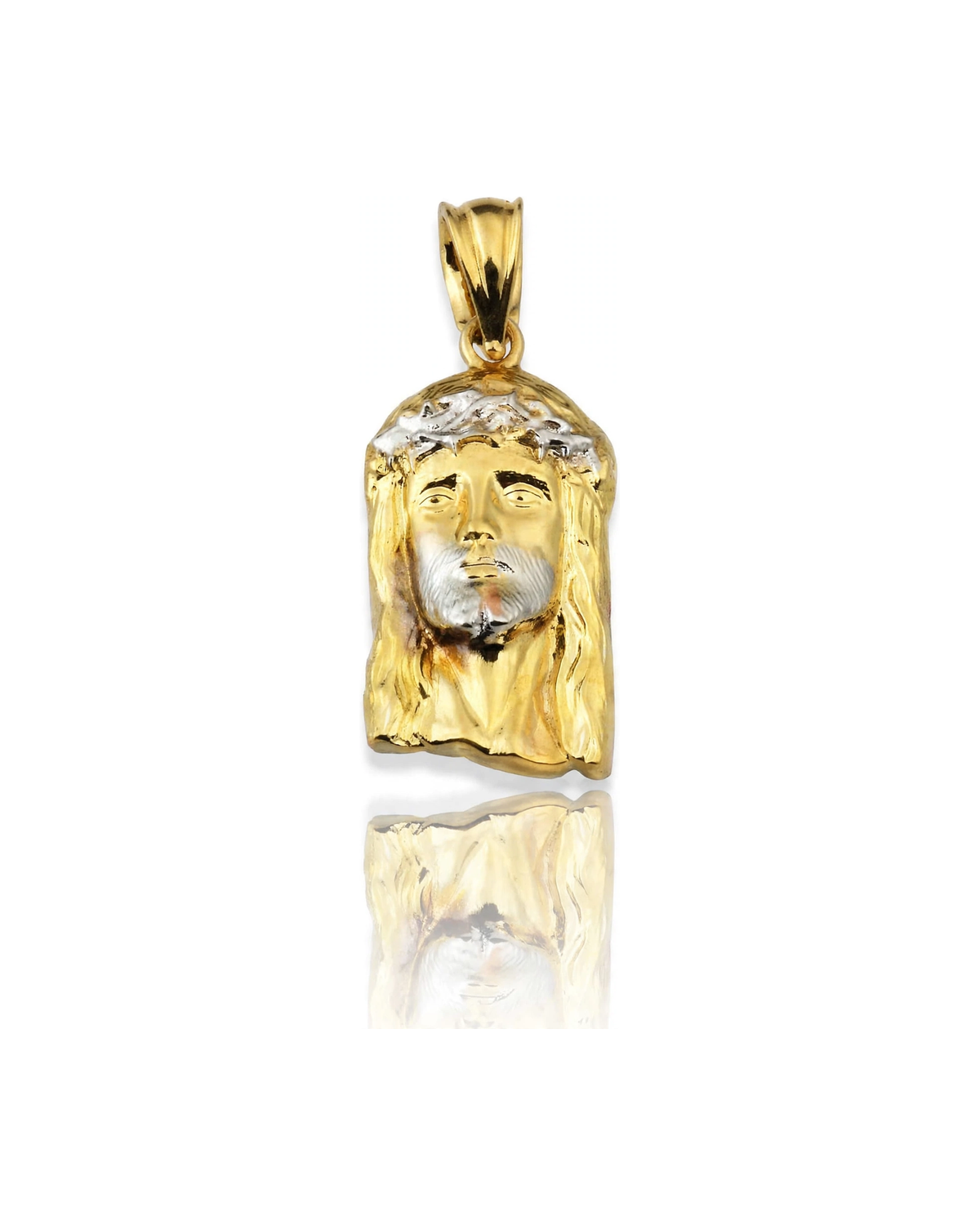 Jesus Head Mini Pendant with White Crown Band - 10K Gold
