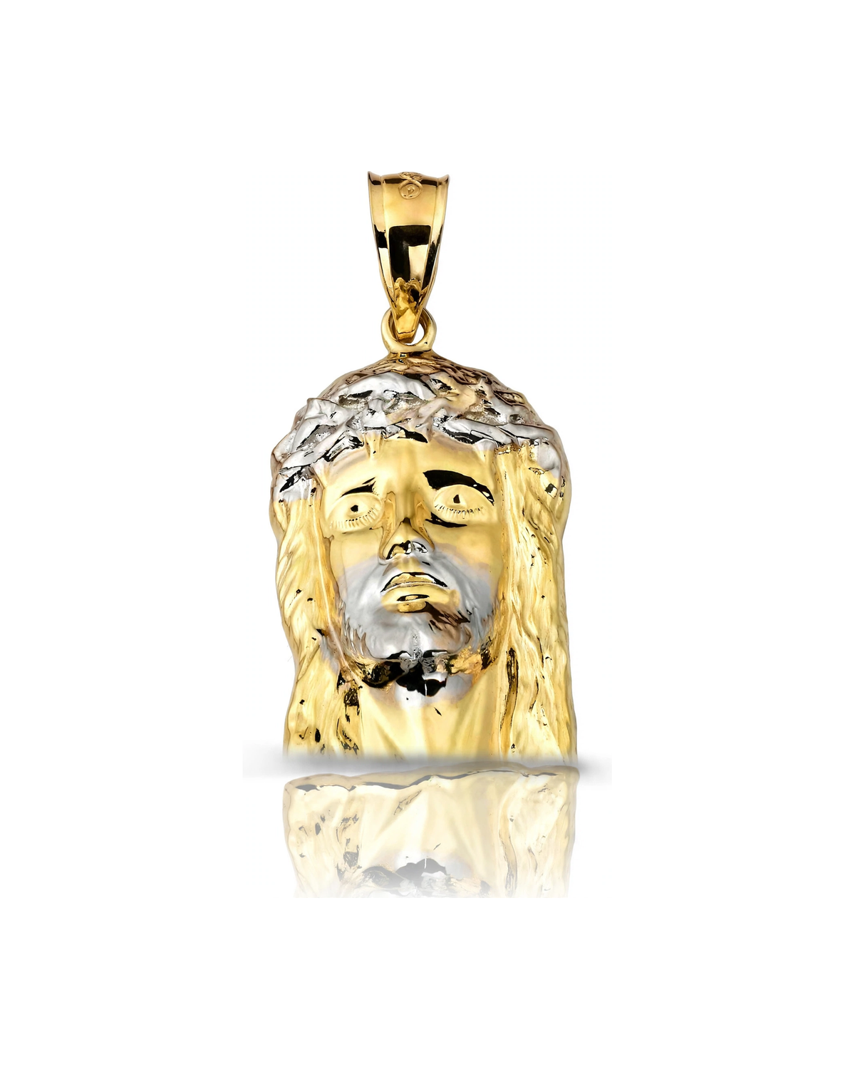 Jesus Head Pendant with Slim White Crown Band - 10K Gold