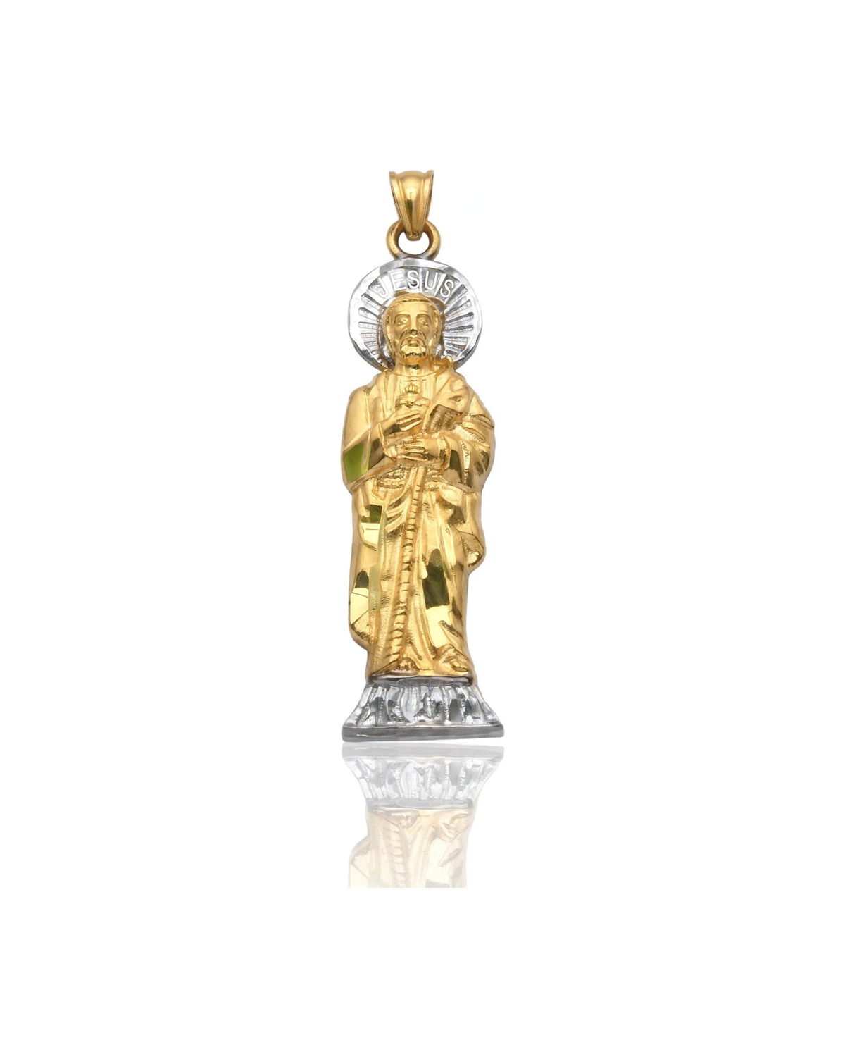 Jesus Standing Figure Halo Two-Tone Pendant - 10K Gold