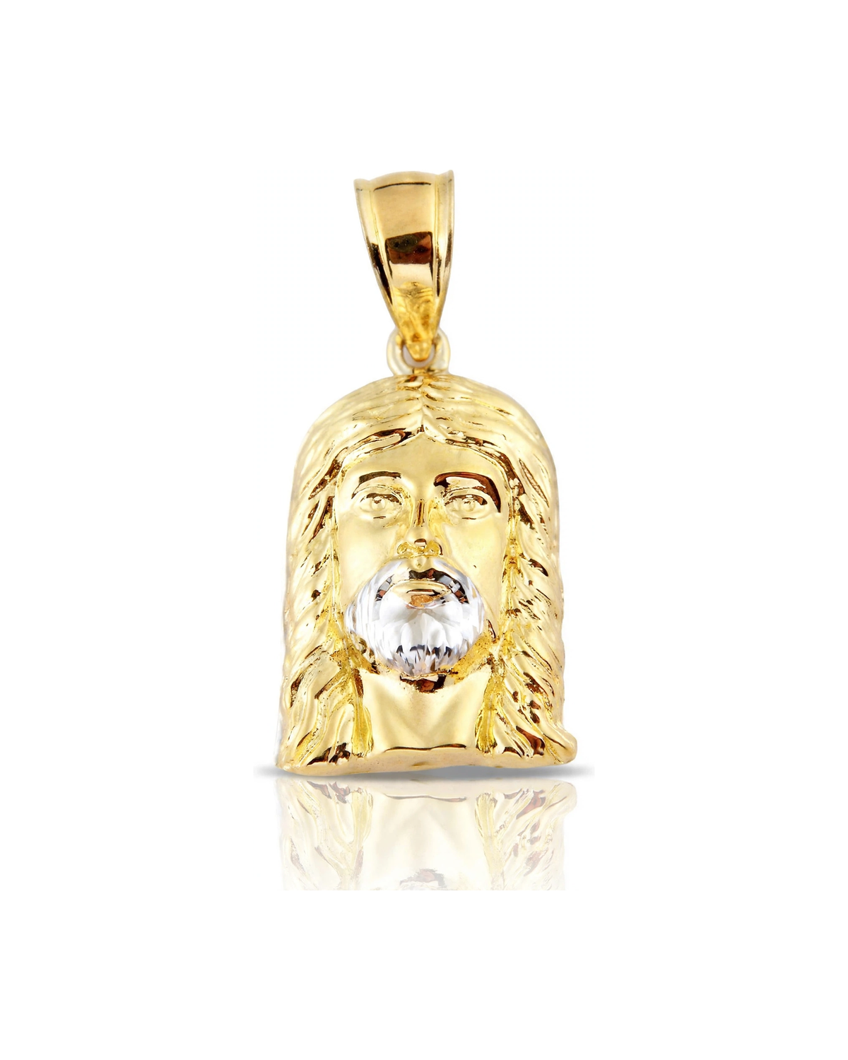 Jesus Head Pendant with Textured Hair and White Beard - 10K Gold