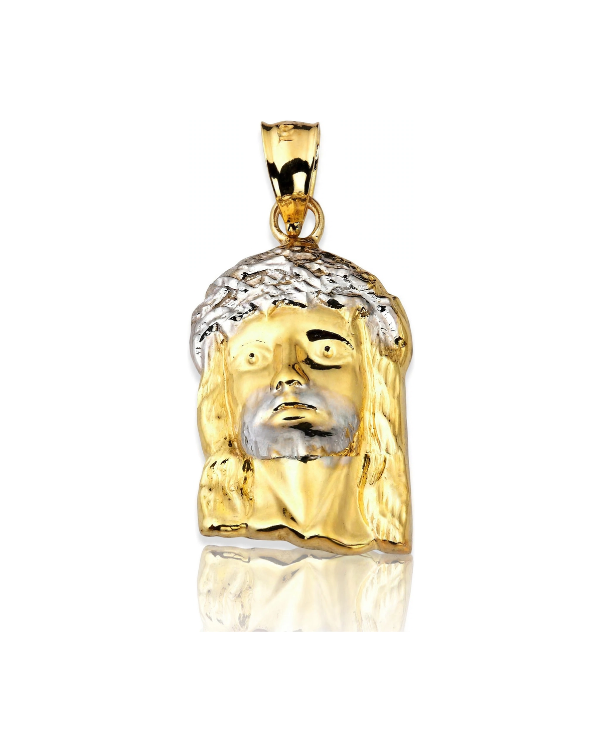 Jesus Head Pendant with Woven White Crown Band - 10K Gold