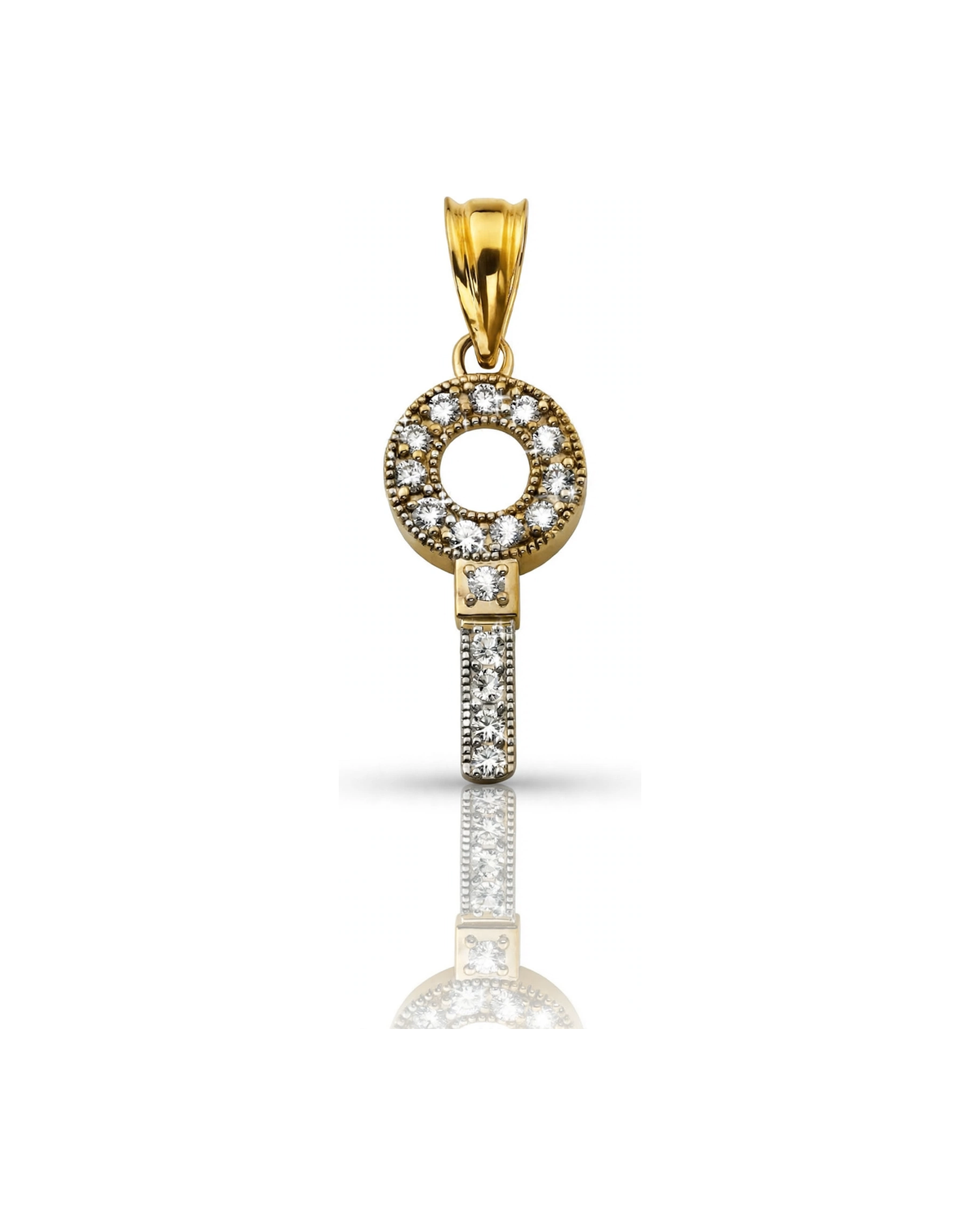 Key CZ Circle Bow Pendant - 10K Gold