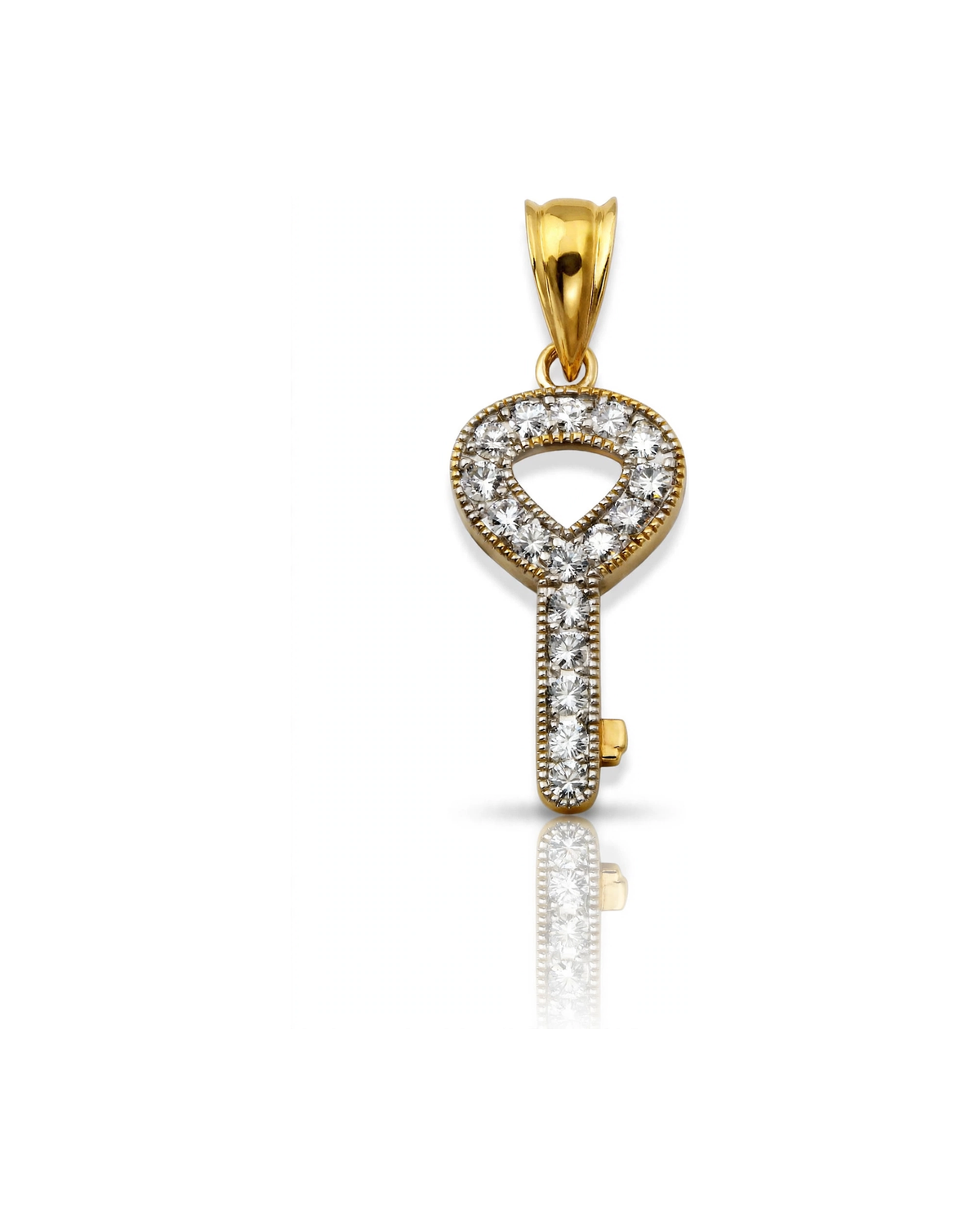 Key CZ Heart Bow Pendant - 10K Gold