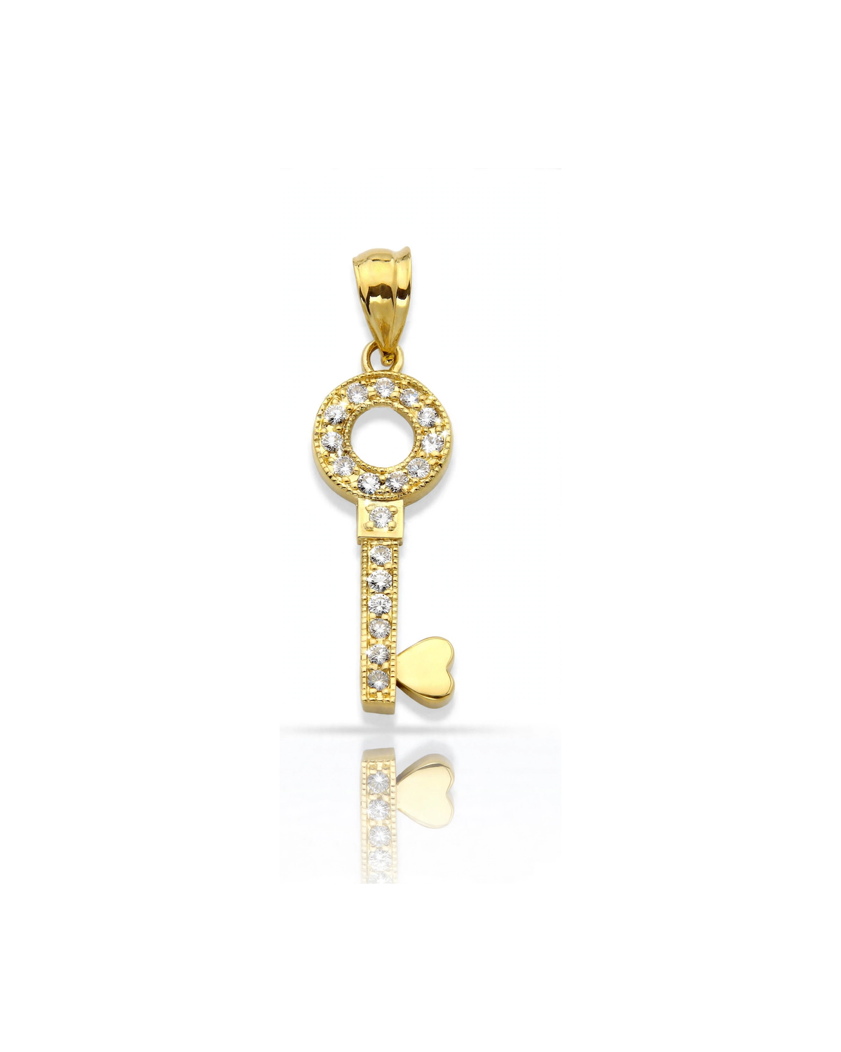 Key Pendant with CZ Mini Heart Bit - 10K Gold