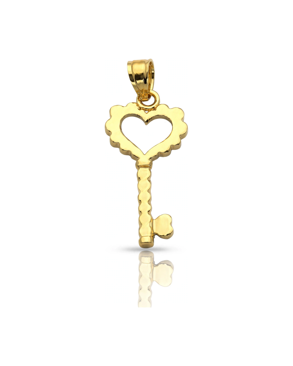 Key Pendant with Heart Top - 10K Yellow Gold