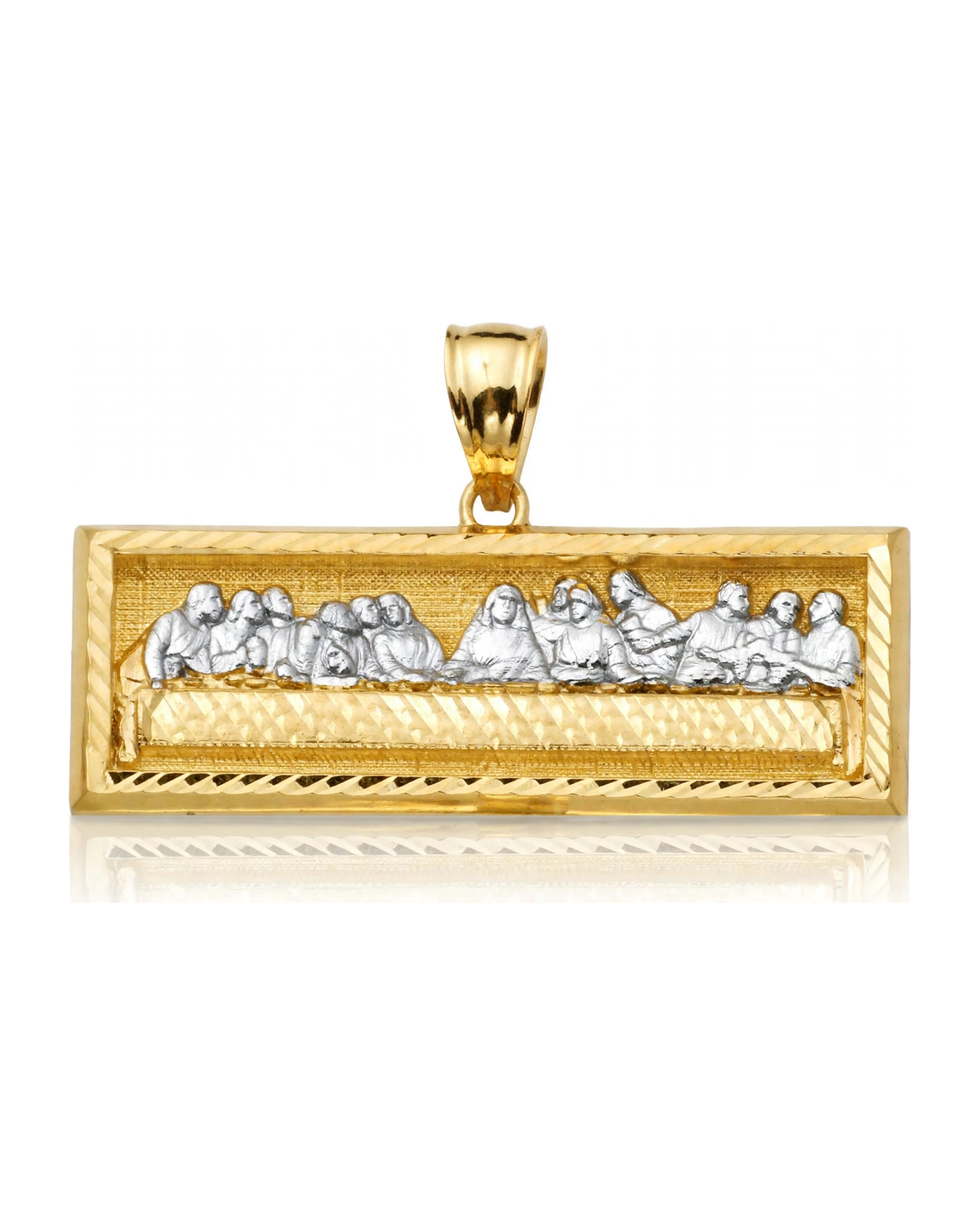 Last Supper Bar Pendant with Two-Tone Figures - 10K Gold