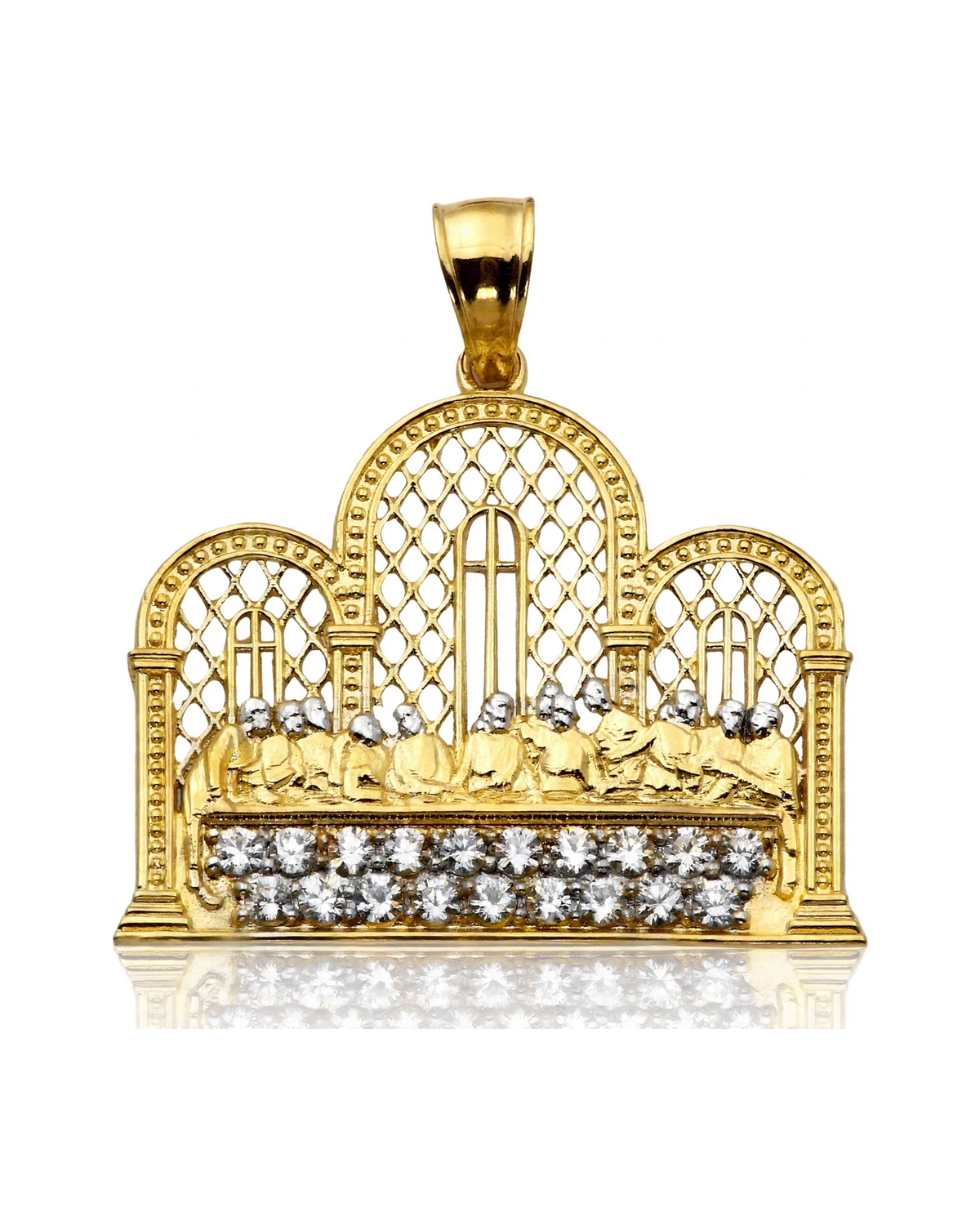 Last Supper Cathedral Pendant with CZ Row - 10K Gold