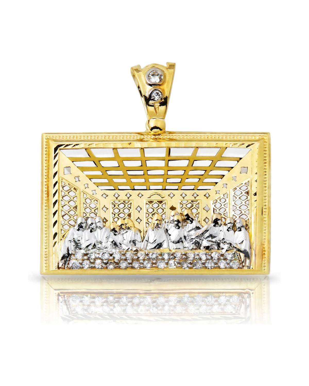 Last Supper Rectangular Pendant with Fluted Bail - 10K Gold