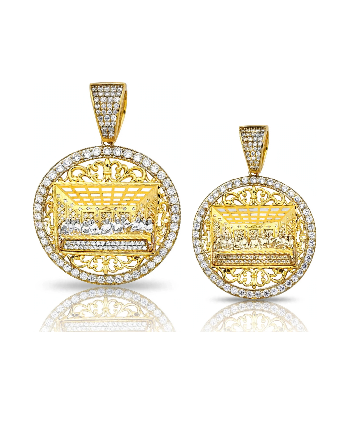 Last Supper Round Pendant with CZ Halo - 10K Gold