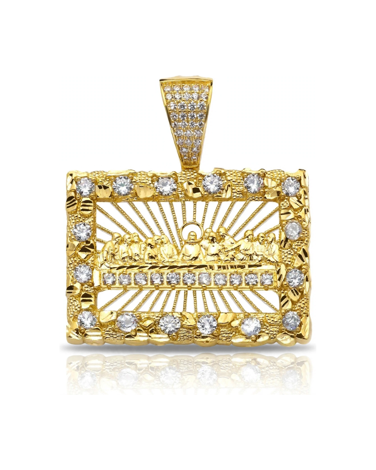 Last Supper Pendant with Sunburst and Nugget CZ Frame - 10K Gold