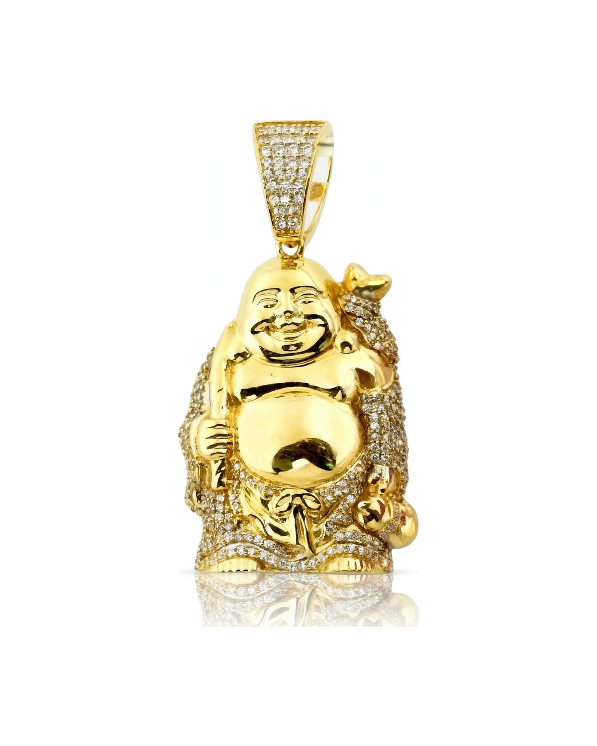 Laughing Buddha CZ-Studded Pendant - 10K Yellow Gold
