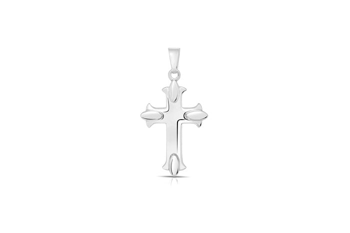 Flared Cross Pendant - 925 Sterling Silver - Rhodium Plated