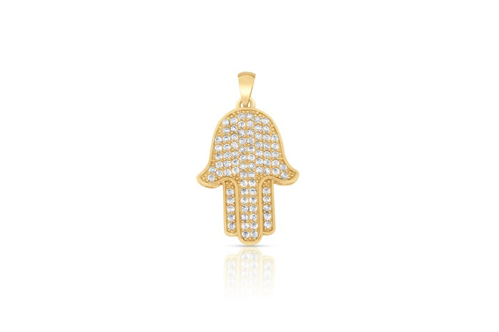 Hamsa Hand CZ Charm Pendant - 925 Sterling Silver - Gold Plated