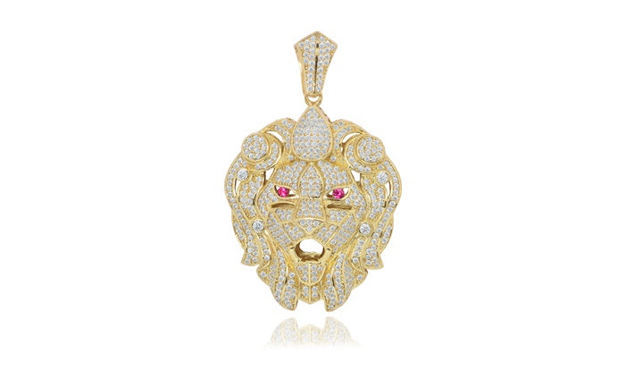 Lion Head CZ Charm Pendant - 925 Sterling Silver - Gold Plated
