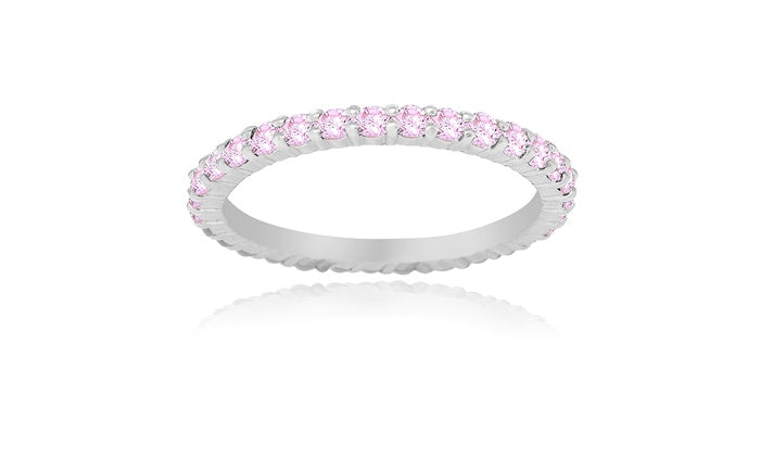 Pink Eternity Ring - 925 Sterling Silver - Rhodium Plated
