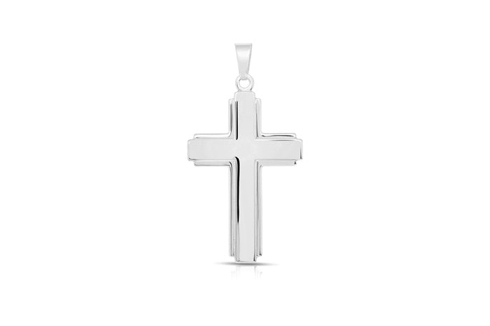 Bold Cross Pendant - 925 Sterling Silver - Rhodium Plated