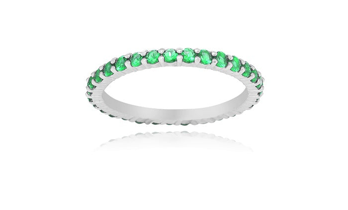 Emerald Green Eternity Ring - 925 Sterling Silver - Rhodium Plated