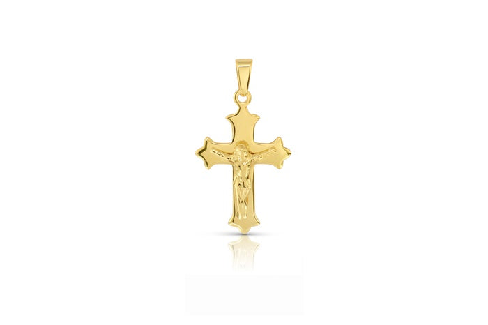Flared Crucifix Pendant - 925 Sterling Silver - Gold Plated