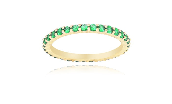 Emerald Green Eternity Ring - 925 Sterling Silver - Gold Plated