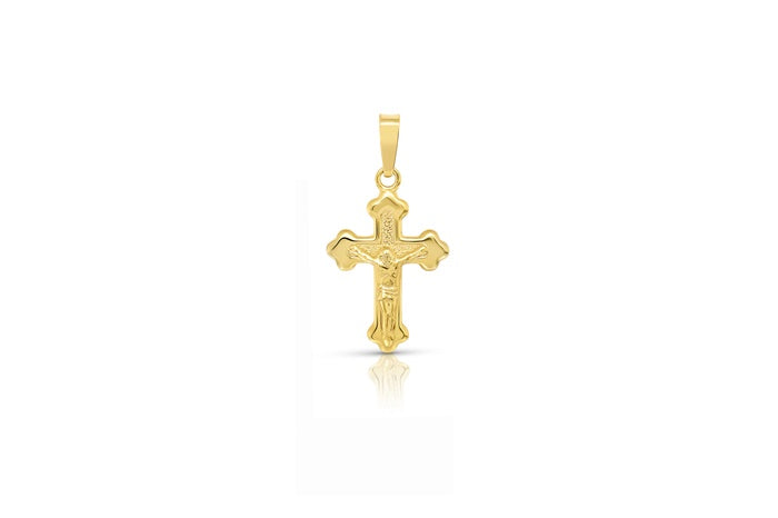 Ornate Crucifix Pendant - 925 Sterling Silver - Gold Plated