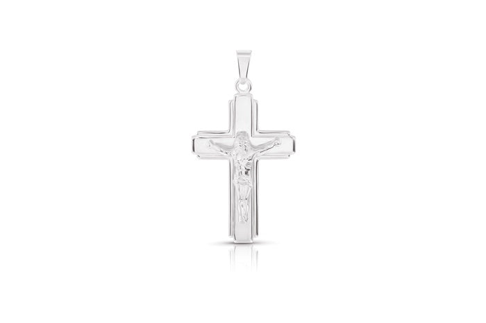 Classic Crucifix Pendant - 925 Sterling Silver - Rhodium Plated