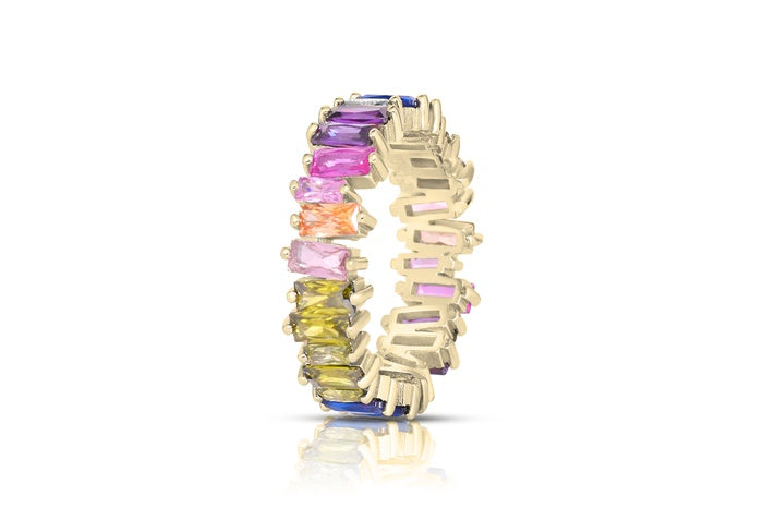 Rainbow Eternity Band Ring - 925 Sterling Silver - Gold Plated