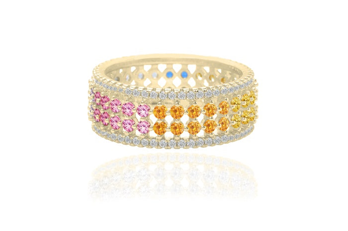 Rainbow Eternity Band Ring - 925 Sterling Silver - Gold Plated