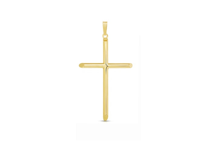 Long Thin Cross Pendant - 925 Sterling Silver - Gold Plated