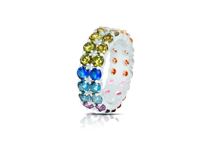 Rainbow Eternity Band Ring - 925 Sterling Silver - Rhodium Plated