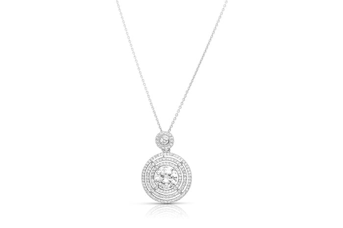 Round Halo CZ Charm Pendant - 925 Sterling Silver - Rhodium Plated