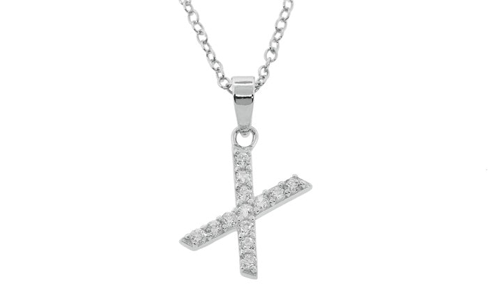 Baby Cz Prong Initials Charm Pendant - 925 Sterling Silver - Rhodium Plated