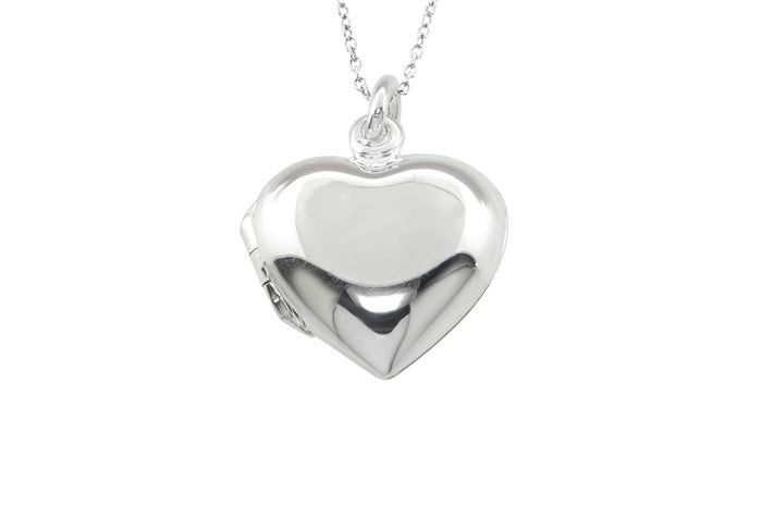 Medium Puffed Heart Locket Pendant - 925 Sterling Silver - Rhodium Plated